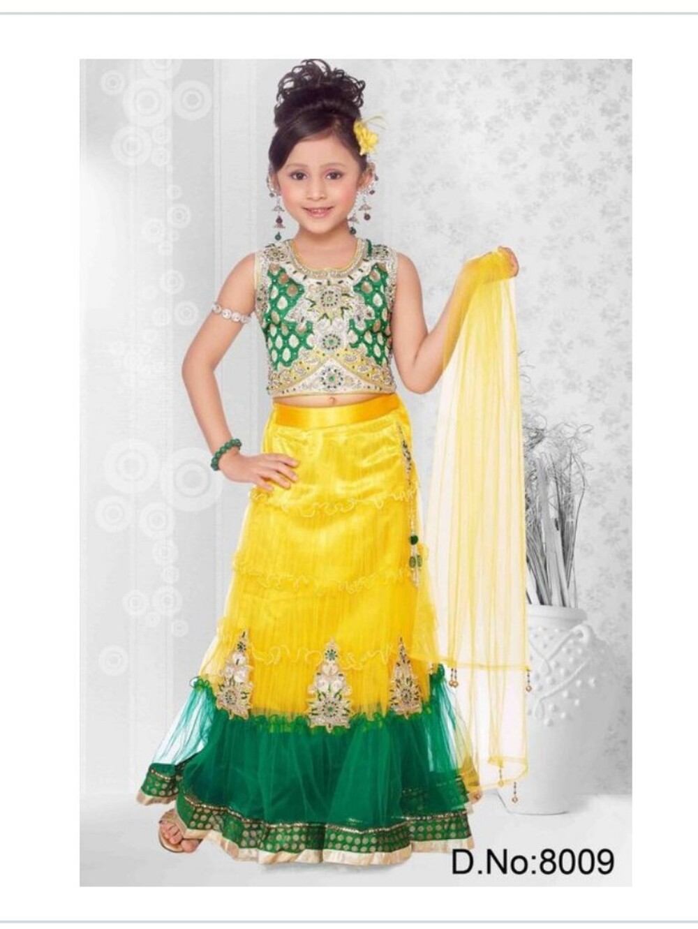 Girls Green & Yellow Traditional Lehenga Choli w/ Dupatta, Sz 6 Ethnic Dress - Picture 2 of 8